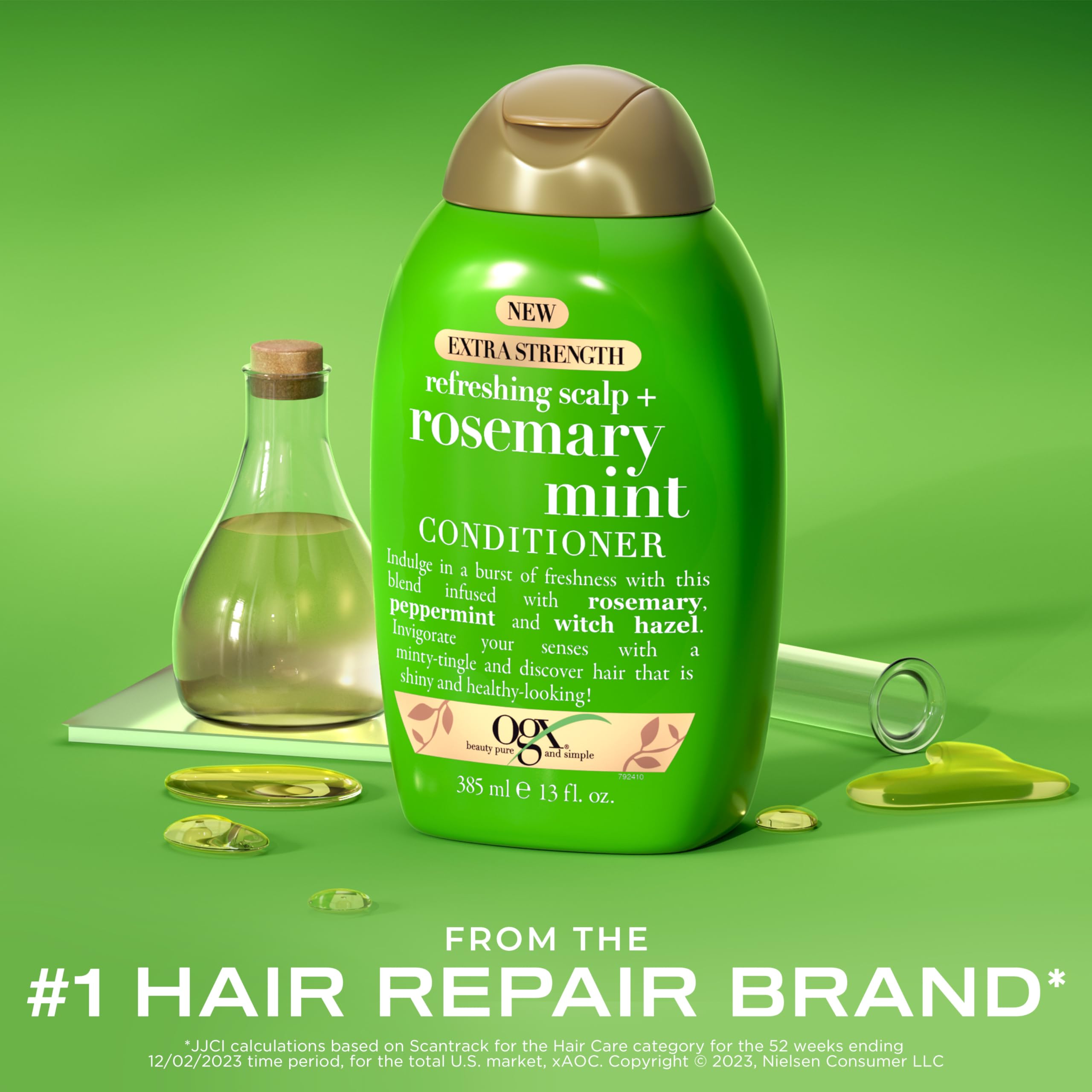OGX Extra Strength Refreshing Scalp + Rosemary Mint Conditioner, Nourishing Hair Conditioner Infused with Rosemary Mint for Shiny, Healthy-Looking Hair, Sulfate-Free Surfactants, 13 fl. Oz